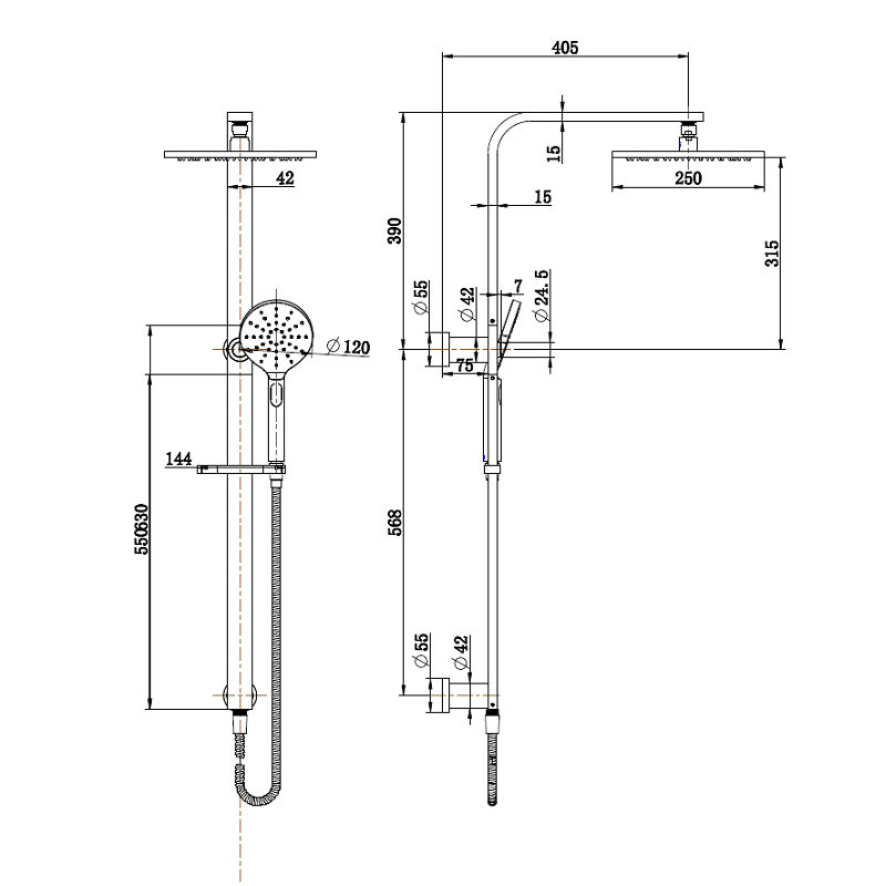 Nova Champagne Multifunction Shower Rail - Acqua Bathrooms