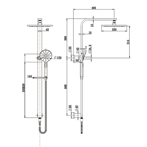 Nova Champagne Multifunction Shower Rail - Acqua Bathrooms