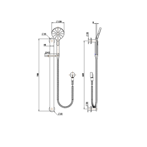 Nova Champagne Shower Rail - Acqua Bathrooms