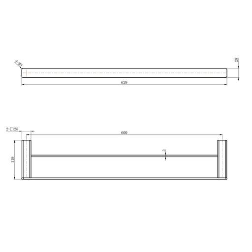 Nova Champagne 600mm Double Towel Rail - Acqua Bathrooms