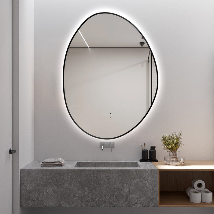 Oblonga Touchless 750 x 1000 Matte Black Asymmetrical LED Mirror - Three Light Temperatures