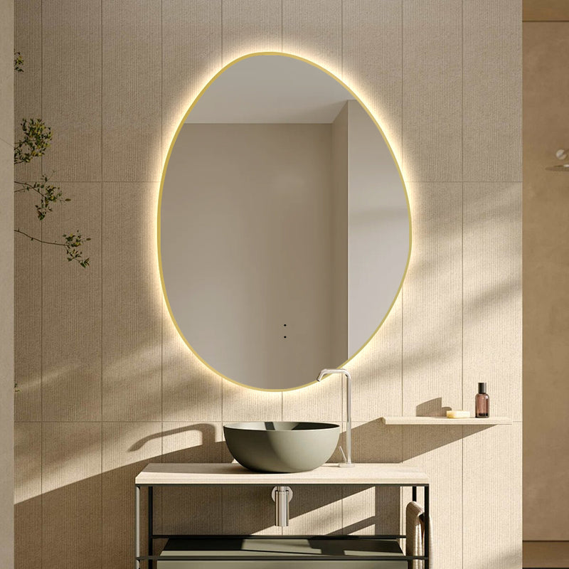 Oblonga Touchless 750 x 1000 Brushed Gold Asymmetrical LED Mirror - Three Light Temperatures