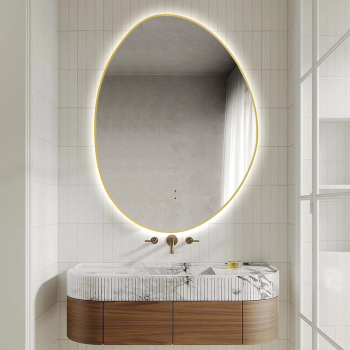 Oblonga Touchless 750 x 1000 Brushed Gold Asymmetrical LED Mirror - Three Light Temperatures