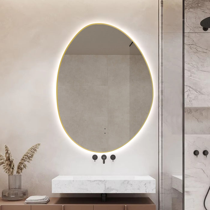 Oblonga Touchless 750 x 1000 Brushed Gold Asymmetrical LED Mirror - Three Light Temperatures