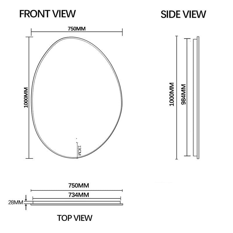 Oblonga Touchless 750 x 1000 Matte Black Asymmetrical LED Mirror - Three Light Temperatures