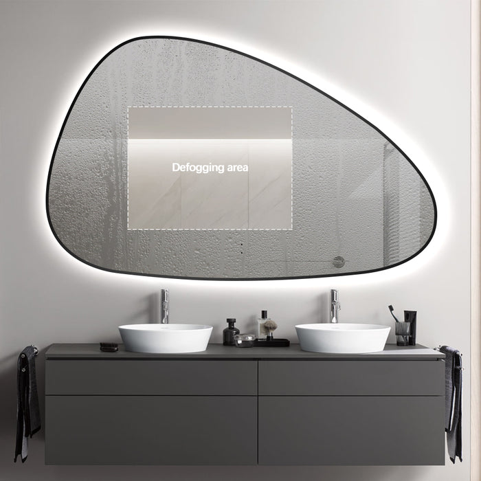 Oblonga Touchless 1200 x 750 Matte Black Asymmetrical LED Mirror - Three Light Temperatures