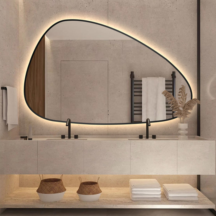 Oblonga Touchless 1200 x 750 Matte Black Asymmetrical LED Mirror - Three Light Temperatures