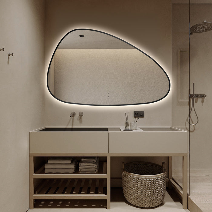 Oblonga Touchless 1200 x 750 Matte Black Asymmetrical LED Mirror - Three Light Temperatures