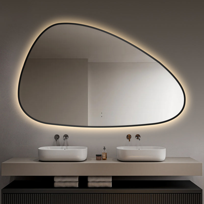 Oblonga Touchless 1200 x 750 Matte Black Asymmetrical LED Mirror - Three Light Temperatures