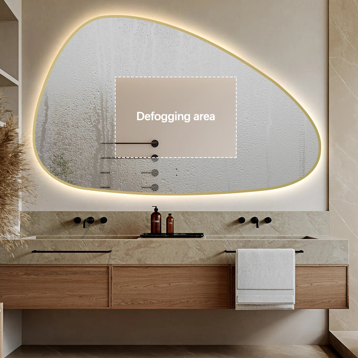 Oblonga Touchless 1200 x 750 Brushed Gold Asymmetrical LED Mirror - Three Light Temperatures