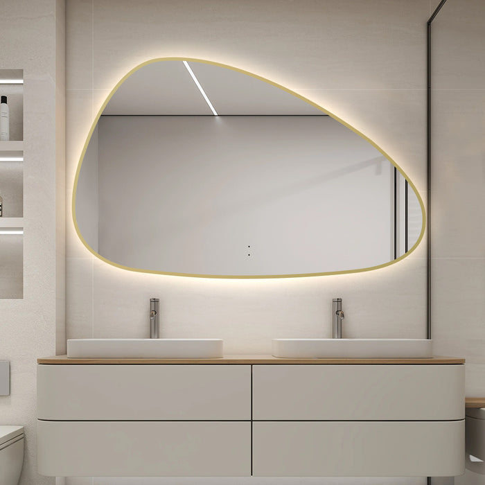 Oblonga Touchless 1200 x 750 Brushed Gold Asymmetrical LED Mirror - Three Light Temperatures
