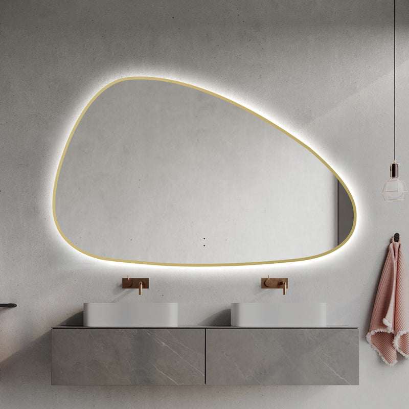 Oblonga Touchless 1200 x 750 Brushed Gold Asymmetrical LED Mirror - Three Light Temperatures