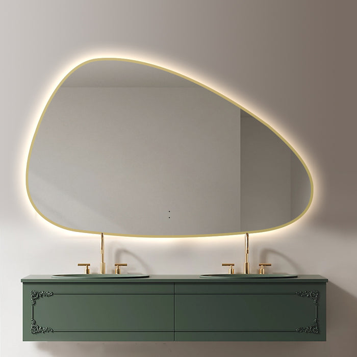 Oblonga Touchless 1200 x 750 Brushed Gold Asymmetrical LED Mirror - Three Light Temperatures