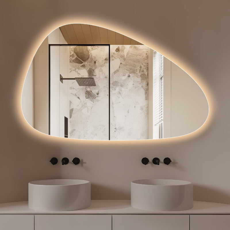 Oblonga Touchless 1200 x 750 Asymmetrical LED Mirror - Three Light Temperatures - Acqua Bathrooms