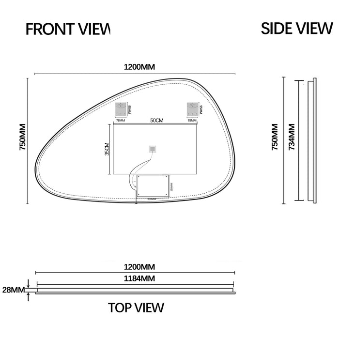 Oblonga Touchless 1200 x 750 Brushed Gold Asymmetrical LED Mirror - Three Light Temperatures