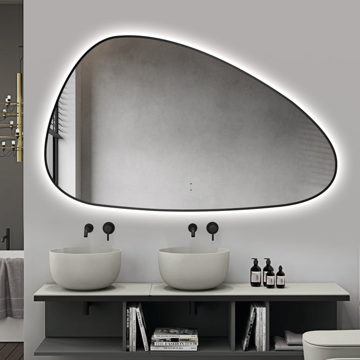 Oblonga Touchless 1500 x 800 Matte Black Asymmetrical LED Mirror - Three Light Temperatures
