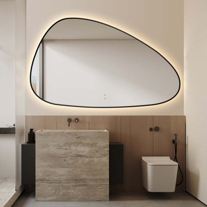 Oblonga Touchless 1500 x 800 Matte Black Asymmetrical LED Mirror - Three Light Temperatures
