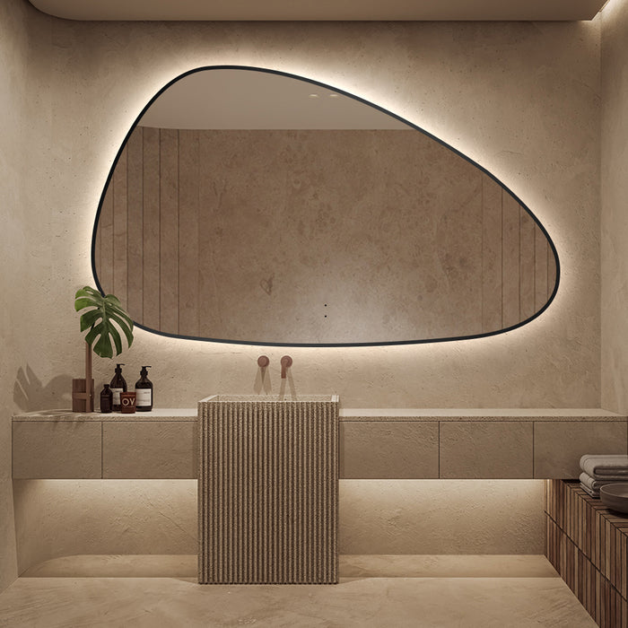 Oblonga Touchless 1500 x 800 Matte Black Asymmetrical LED Mirror - Three Light Temperatures