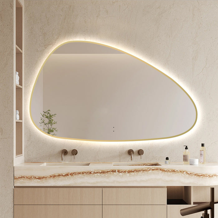 Oblonga Touchless 1500 x 800 Brushed Gold Asymmetrical LED Mirror - Three Light Temperatures