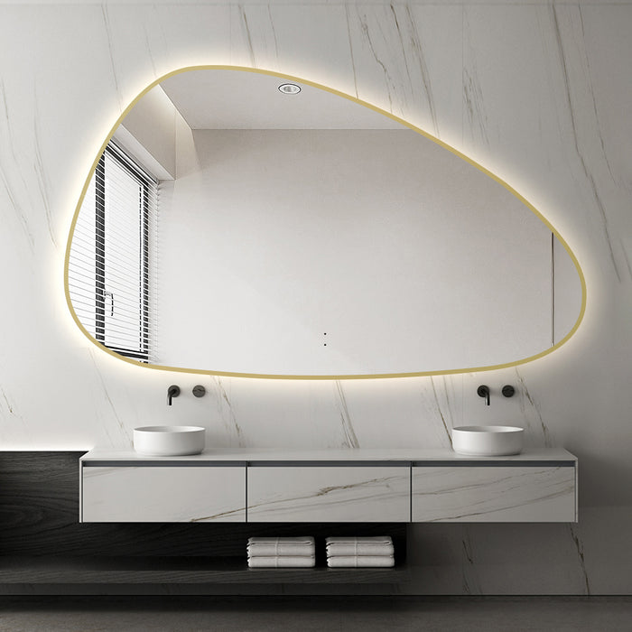 Oblonga Touchless 1500 x 800 Brushed Gold Asymmetrical LED Mirror - Three Light Temperatures