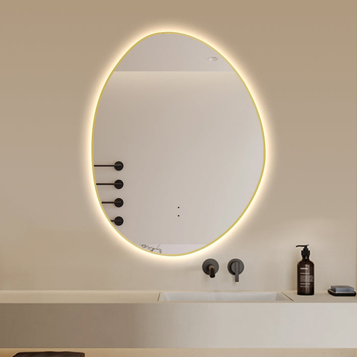 Oblonga Touchless 500 x 800 Brushed Gold Asymmetrical LED Mirror - Three Light Temperatures