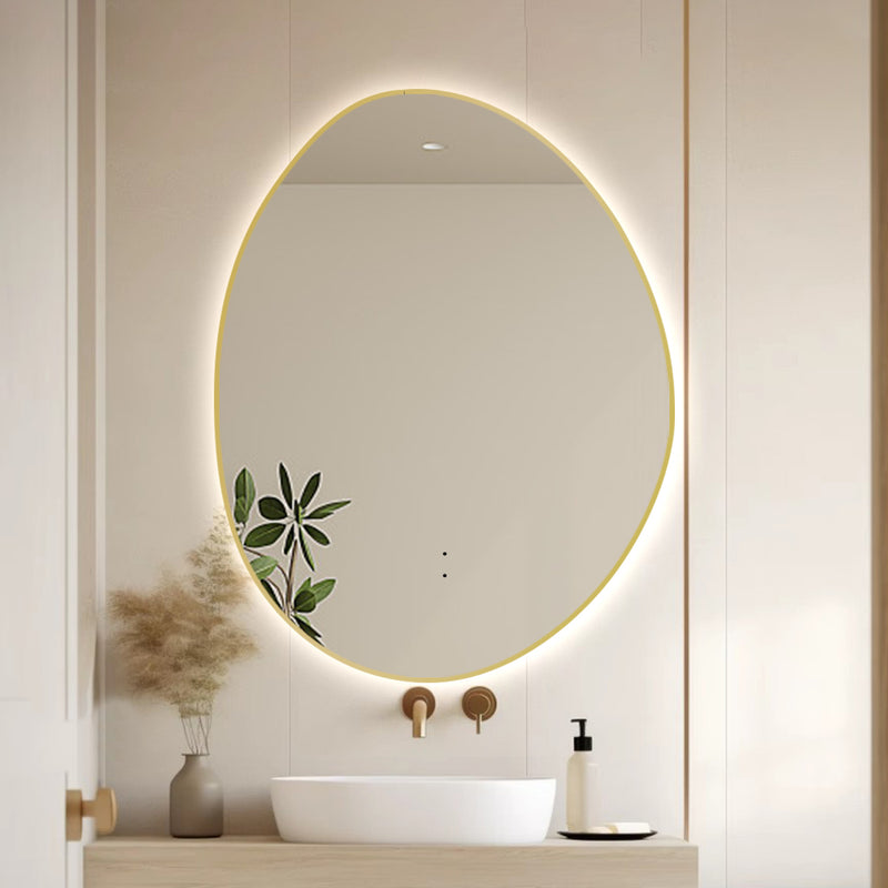Oblonga Touchless 500 x 800 Brushed Gold Asymmetrical LED Mirror - Three Light Temperatures