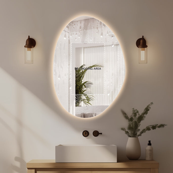 Oblonga Touchless 500 x 700 Asymmetrical LED Mirror - Three Light Temperatures - Acqua Bathrooms