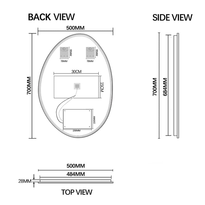 Oblonga Touchless 500 x 800 Brushed Gold Asymmetrical LED Mirror - Three Light Temperatures