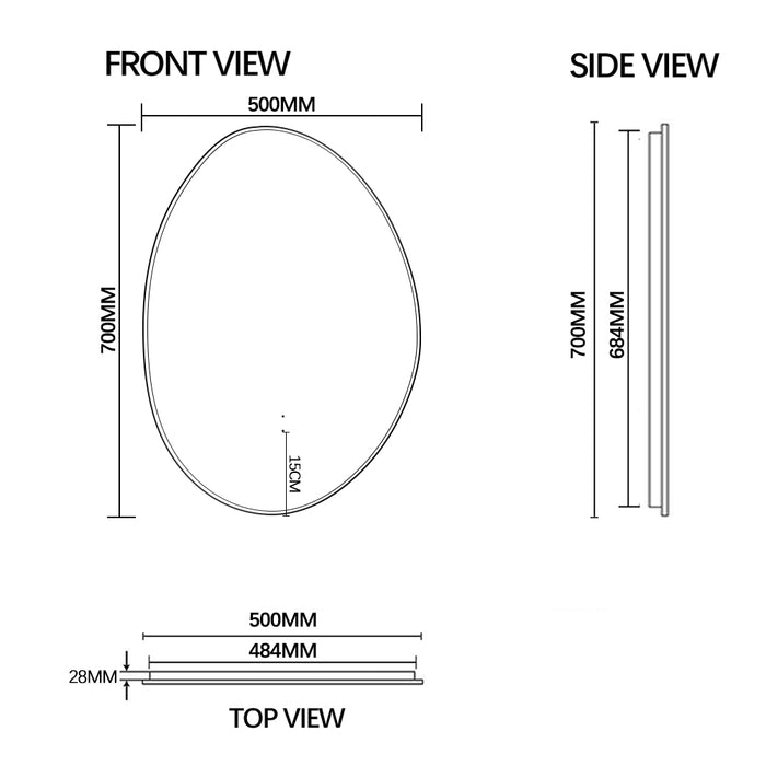 Oblonga Touchless 500 x 800 Brushed Gold Asymmetrical LED Mirror - Three Light Temperatures