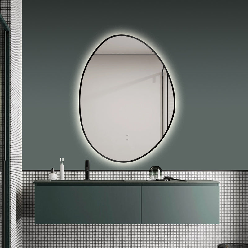 Oblonga Touchless 600 x 800 Matte Black Asymmetrical LED Mirror - Three Light Temperatures