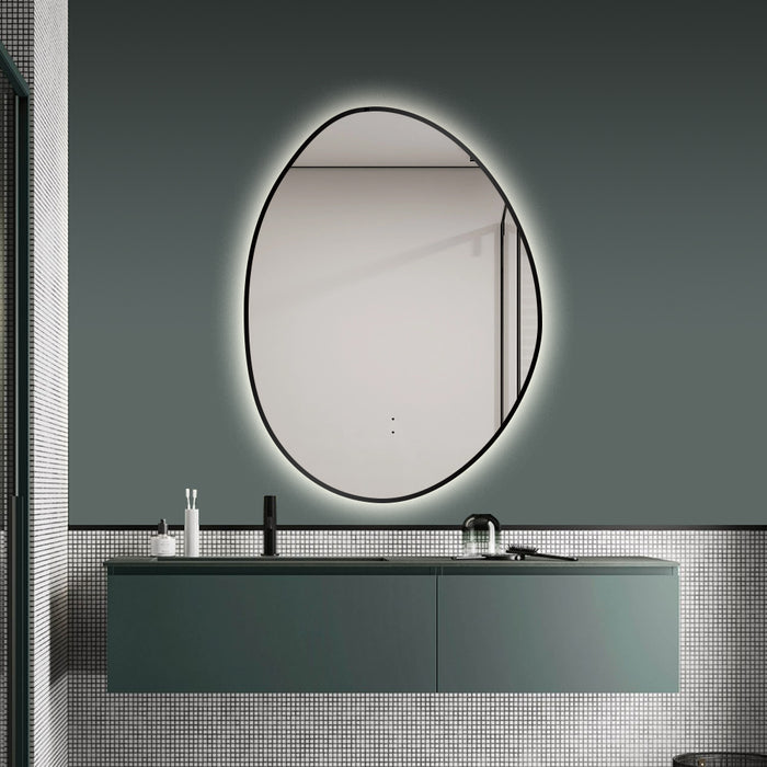 Oblonga Touchless 600 x 800 Matte Black Asymmetrical LED Mirror - Three Light Temperatures