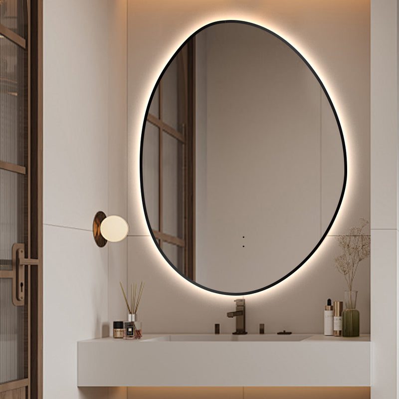Oblonga Touchless 600 x 800 Matte Black Asymmetrical LED Mirror - Three Light Temperatures