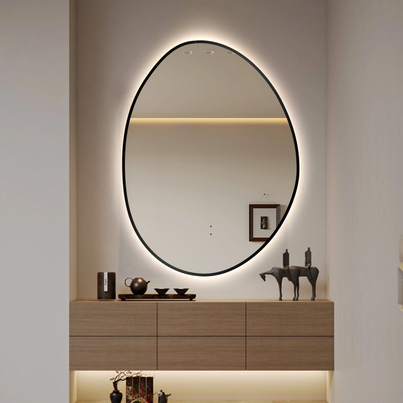 Oblonga Touchless 600 x 800 Matte Black Asymmetrical LED Mirror - Three Light Temperatures