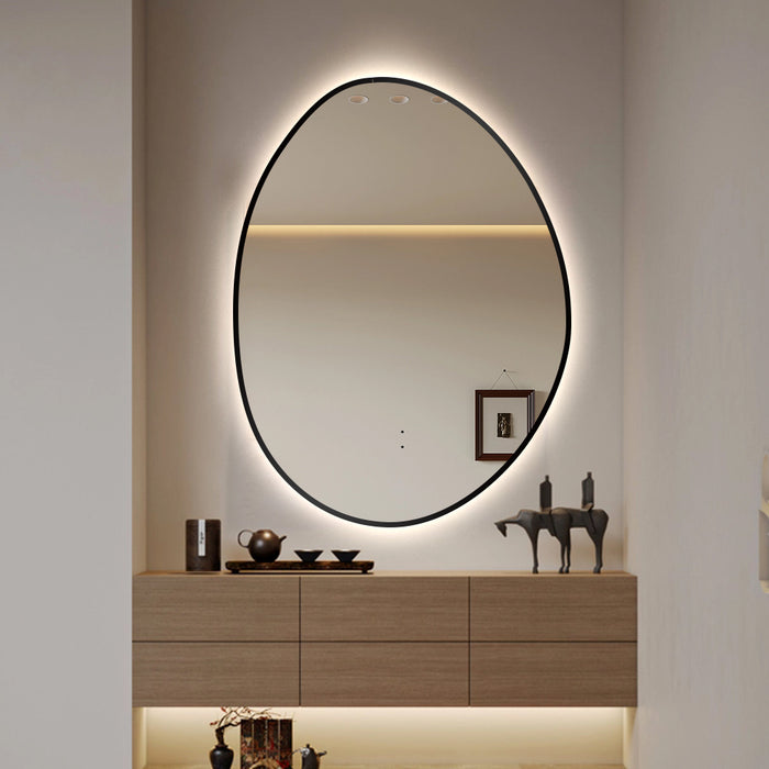 Oblonga Touchless 600 x 800 Matte Black Asymmetrical LED Mirror - Three Light Temperatures