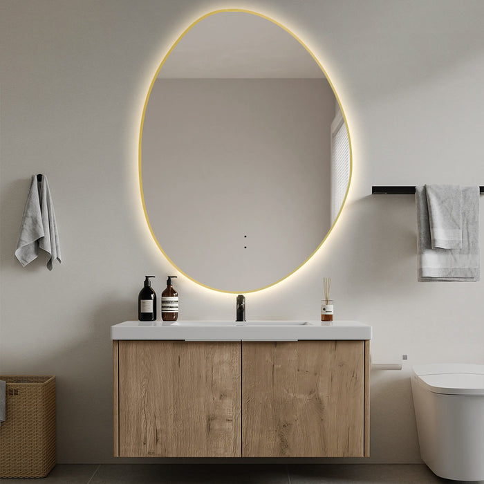 Oblonga Touchless 600 x 800 Brushed Gold Asymmetrical LED Mirror - Three Light Temperatures
