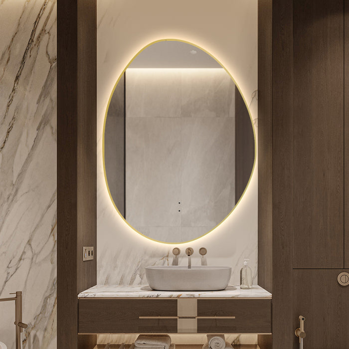 Oblonga Touchless 600 x 800 Brushed Gold Asymmetrical LED Mirror - Three Light Temperatures