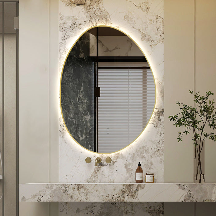 Oblonga Touchless 600 x 800 Brushed Gold Asymmetrical LED Mirror - Three Light Temperatures