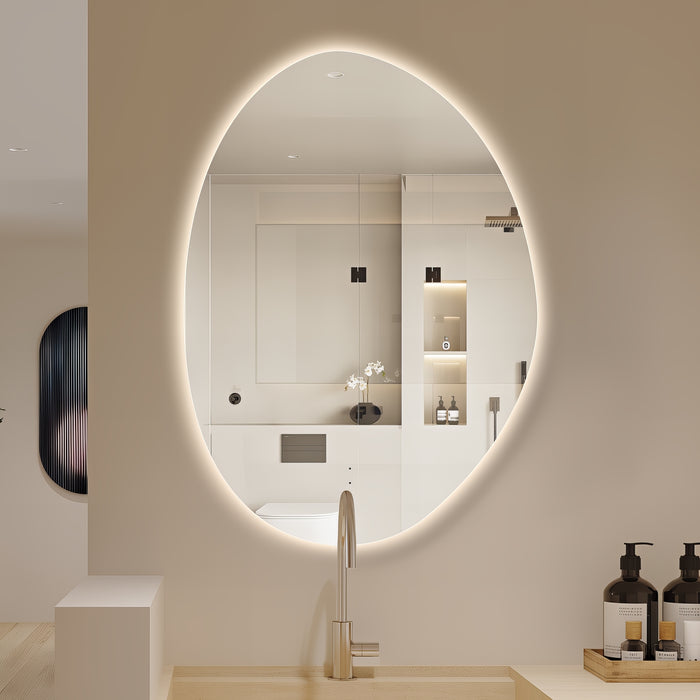 Oblonga Touchless 600 x 800 Asymmetrical LED Mirror - Three Light Temperatures - Acqua Bathrooms