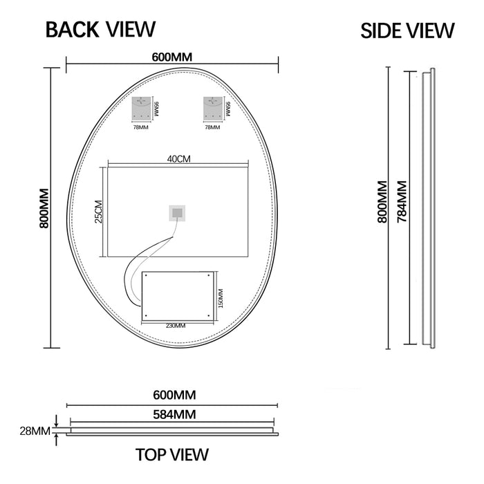 Oblonga Touchless 600 x 800 Brushed Gold Asymmetrical LED Mirror - Three Light Temperatures