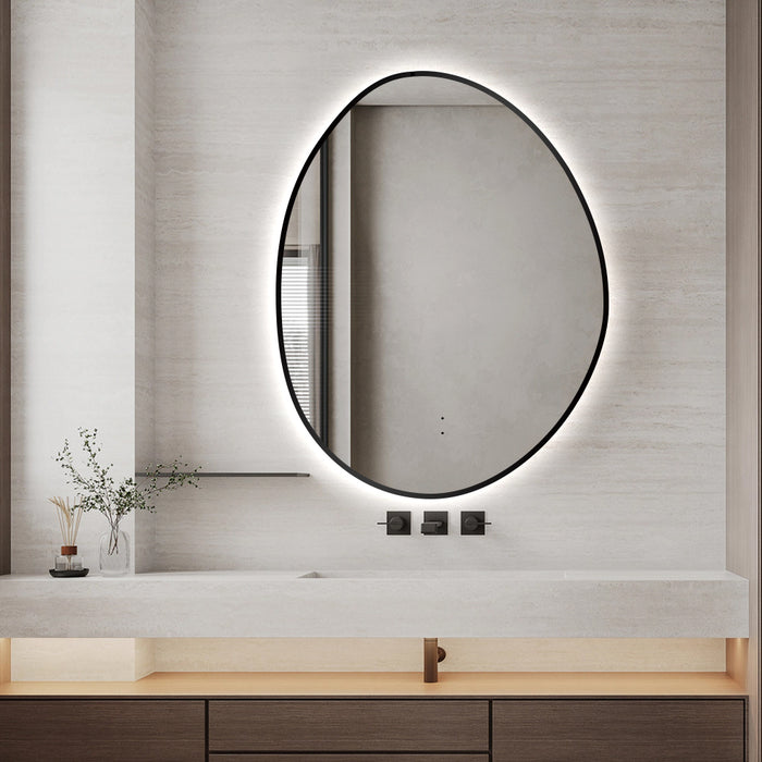 Oblonga Touchless 700 x 900 Matte Black Asymmetrical LED Mirror - Three Light Temperatures