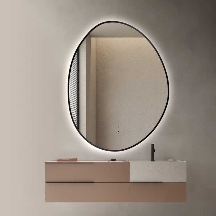 Oblonga Touchless 700 x 900 Matte Black Asymmetrical LED Mirror - Three Light Temperatures