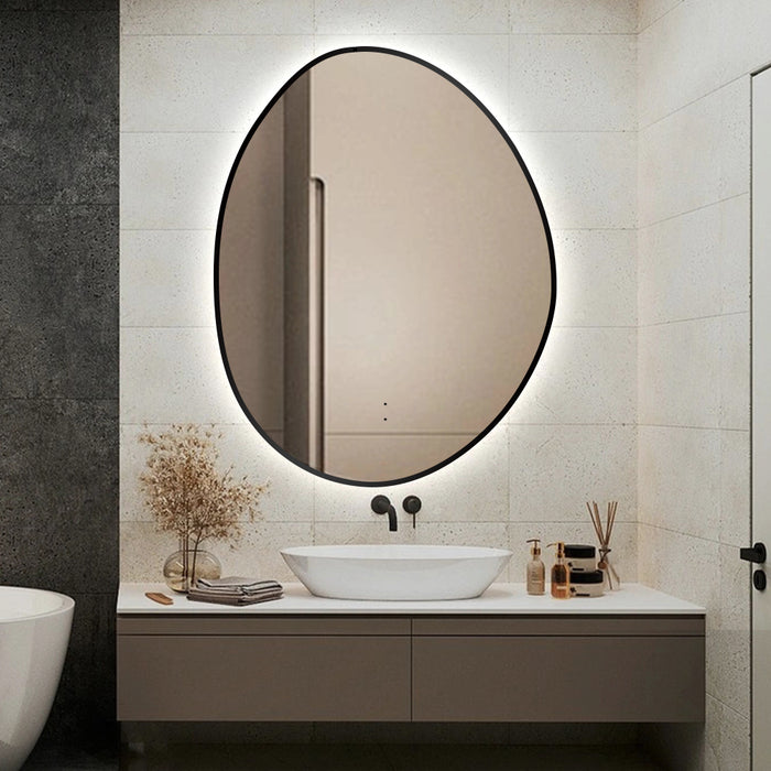 Oblonga Touchless 700 x 900 Matte Black Asymmetrical LED Mirror - Three Light Temperatures