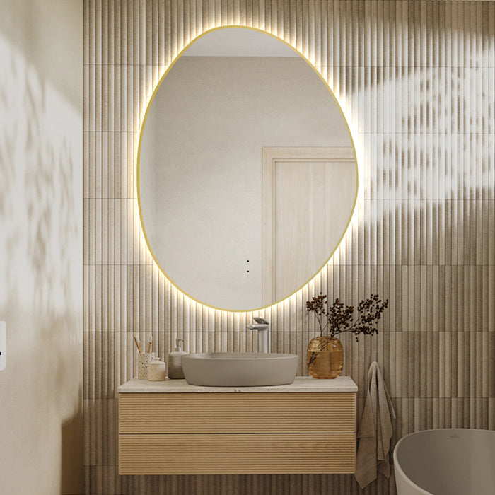 Oblonga Touchless 700 x 900 Brushed Gold Asymmetrical LED Mirror - Three Light Temperatures