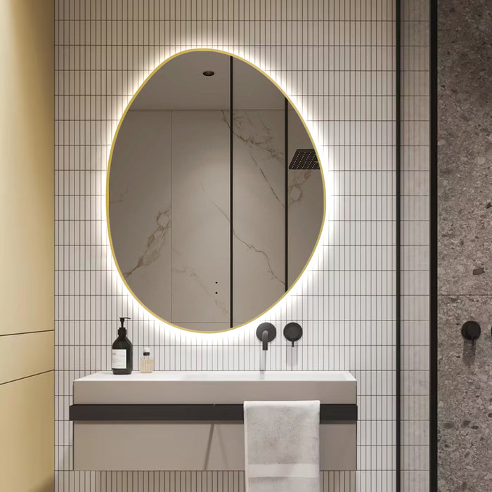 Oblonga Touchless 700 x 900 Brushed Gold Asymmetrical LED Mirror - Three Light Temperatures