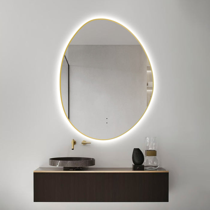 Oblonga Touchless 700 x 900 Brushed Gold Asymmetrical LED Mirror - Three Light Temperatures