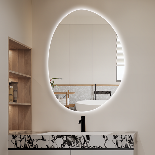 Oblonga Touchless 700 x 900 Asymmetrical LED Mirror - Three Light Temperatures - Acqua Bathrooms