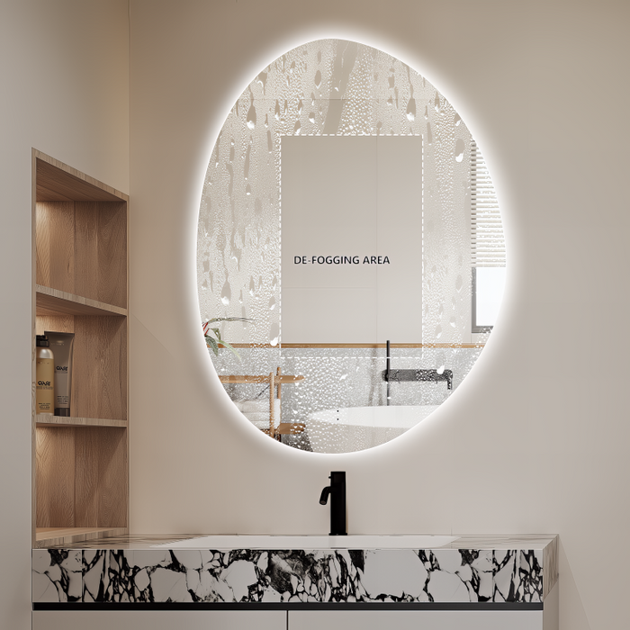 Oblonga Touchless 700 x 900 Asymmetrical LED Mirror - Three Light Temperatures - Acqua Bathrooms