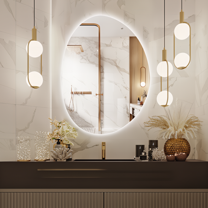 Oblonga Touchless 750 x 1000 Asymmetrical LED Mirror - Three Light Temperatures - Acqua Bathrooms