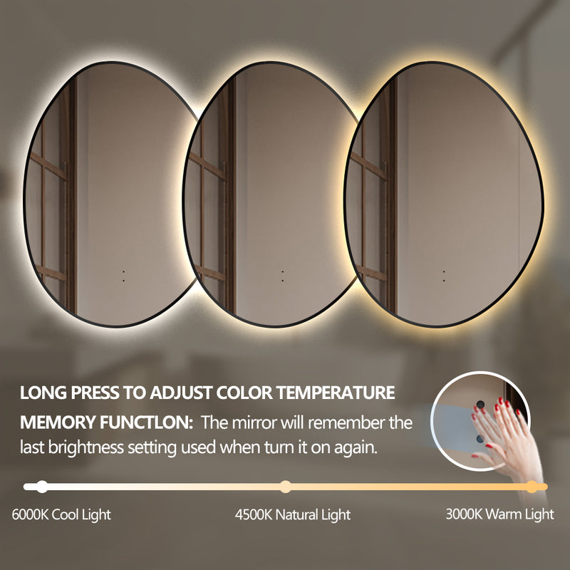 Oblonga Touchless 700 x 900 Matte Black Asymmetrical LED Mirror - Three Light Temperatures