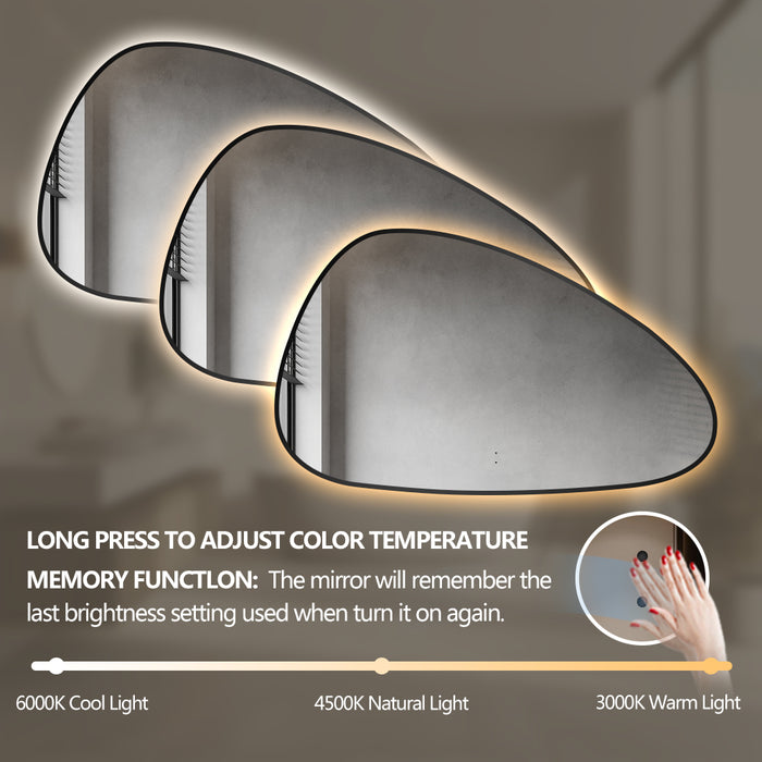 Oblonga Touchless 1200 x 750 Matte Black Asymmetrical LED Mirror - Three Light Temperatures